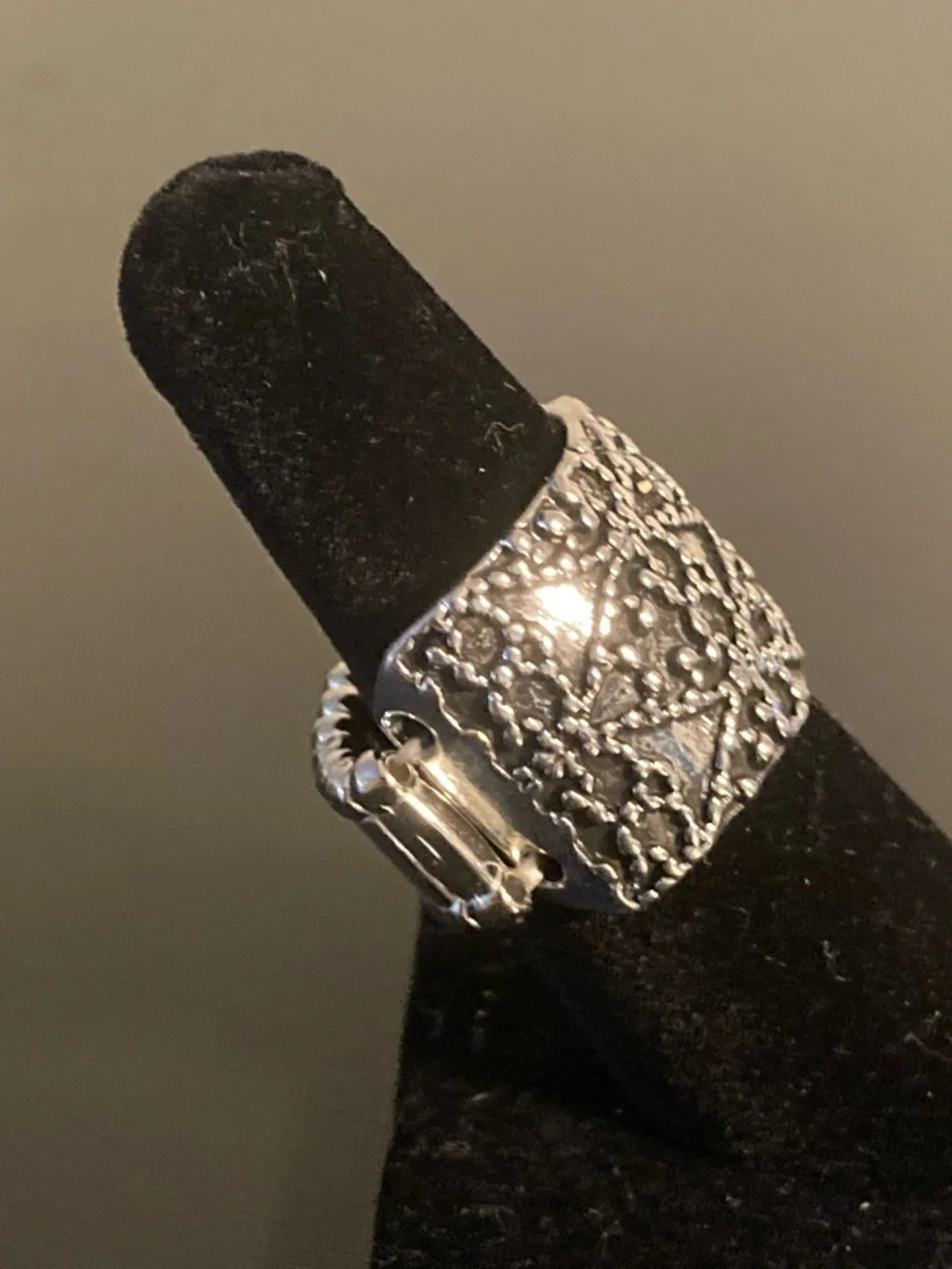 paparazzi Silver-Tone Textured Floral Wide Band Ring